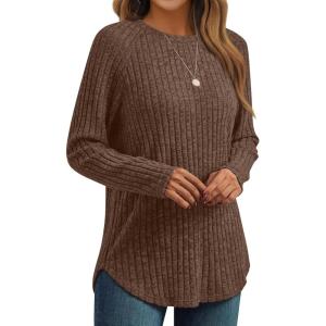 AUTOMET Womens Long Sleeve Shirts Fall Fashion Tops 2025 Blouses Dressy Sweaters Tunic Winter Clothes Casual Outfits(Chocolate)