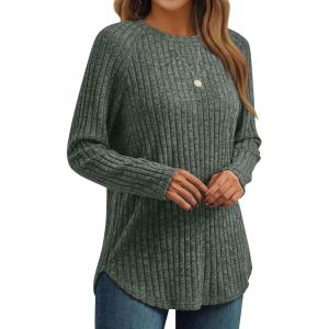 AUTOMET Womens Long Sleeve Shirts Fall Fashion Tops 2025 Blouses Dressy Sweaters Tunic Winter Clothes Casual Outfits(Green)