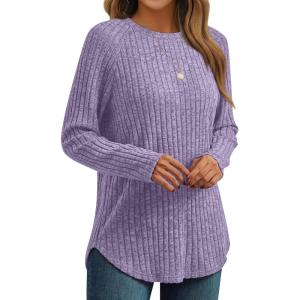 AUTOMET Womens Long Sleeve Shirts Fall Fashion Tops 2025 Blouses Dressy Sweaters Tunic Winter Clothes Casual Outfits(Purple)