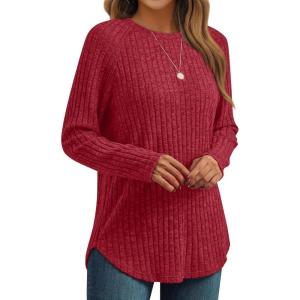 AUTOMET Womens Long Sleeve Shirts Fall Fashion Tops 2025 Blouses Dressy Sweaters Tunic Winter Clothes Casual Outfits(Red)