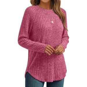 AUTOMET Womens Long Sleeve Shirts Fall Fashion Tops 2025 Blouses Dressy Sweaters Tunic Winter Clothes Casual Outfits(Rose)