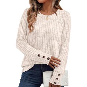 AUTOMET Women’s Long Sleeve Shirts Fall Sweaters Lightweight Cute Tunic Tops Trendy Fashion Clothes 2025 Outfits(Beige)