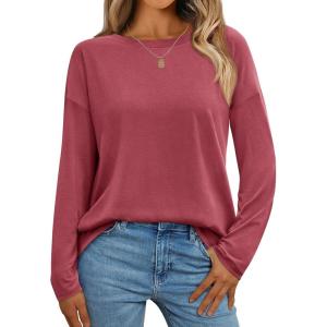 AUTOMET Womens Long Sleeve Shirts Loose Fitted Crewneck Basic Tops Casual Outfits Fall Clothes 2025(Watermelon)