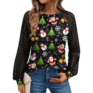 AUTOMET Womens Long Sleeve Shirts Pleated Lace Tops Fall Fashion Outfits Business Casual Blouses(Black Snow)