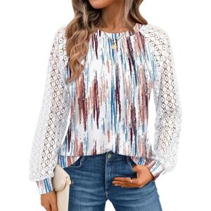 AUTOMET Womens Long Sleeve Shirts Pleated Lace Tops Fall Fashion Outfits Business Casual Blouses(Tie-dye Multi)