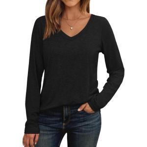 AUTOMET Womens Long Sleeve Shirts V Neck Casual Tops Loose Dressy Basic Fall Fashion Trendy Outfits Winter Clothes(Black)