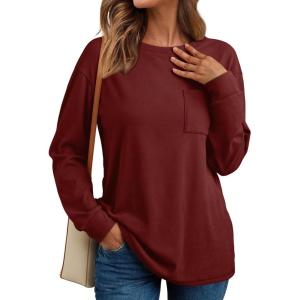 AUTOMET Womens Long Sleeve T Shirts Fall Tops Crewneck Oversized Sweatshirts Winter Cute Clothing Trendy Teacher Outfits(Burgundy)