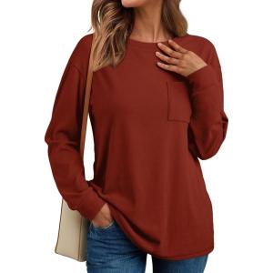 AUTOMET Womens Long Sleeve T Shirts Fall Tops Crewneck Oversized Sweatshirts Winter Cute Clothing Trendy Teacher Outfits(Caramel)