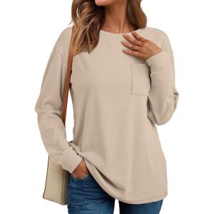 AUTOMET Womens Long Sleeve T Shirts Fall Tops Crewneck Oversized Sweatshirts Winter Cute Clothing Trendy Teacher Outfits(Khaki)