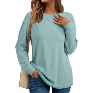 AUTOMET Womens Long Sleeve T Shirts Fall Tops Crewneck Oversized Sweatshirts Winter Cute Clothing Trendy Teacher Outfits(Light Green)