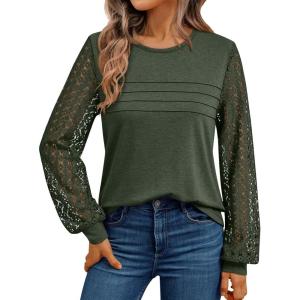 AUTOMET Women’s Long Sleeve Tops Dressy Casual Shirts 2025 Fall Outfits Lace Business Blouses Cute T-Shirts Work Clothes(Army Green)