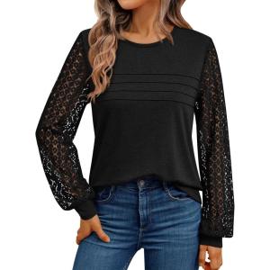 AUTOMET Women’s Long Sleeve Tops Dressy Casual Shirts 2025 Fall Outfits Lace Business Blouses Cute T-Shirts Work Clothes(Black)