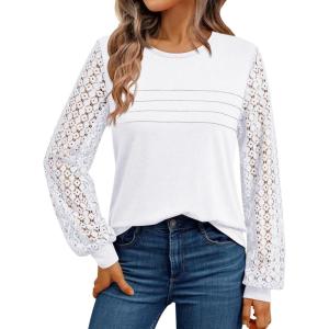 AUTOMET Women’s Long Sleeve Tops Dressy Casual Shirts 2025 Fall Outfits Lace Business Blouses Cute T-Shirts Work Clothes(White)