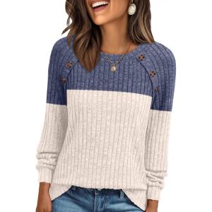 AUTOMET Womens Long Sleeve Tshirts Casual Tunic Work Tops Fall Plus Size Sweaters Date Night Outfits 2025 Dressy Blouses(Blue Apricot)