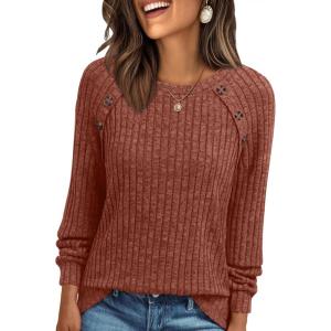 AUTOMET Womens Long Sleeve Tshirts Casual Tunic Work Tops Fall Plus Size Sweaters Date Night Outfits 2025 Dressy Blouses(Caramel)