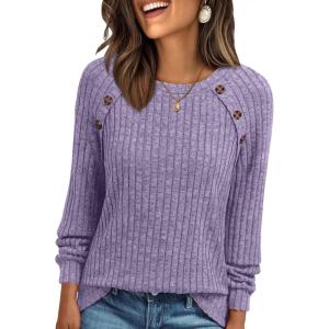 AUTOMET Womens Long Sleeve Tshirts Casual Tunic Work Tops Fall Plus Size Sweaters Date Night Outfits 2025 Dressy Blouses(Light Purple)