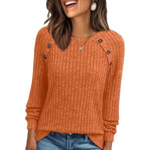 AUTOMET Womens Long Sleeve Tshirts Casual Tunic Work Tops Fall Plus Size Sweaters Date Night Outfits 2025 Dressy Blouses(Orange)