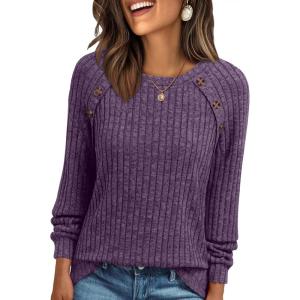 AUTOMET Womens Long Sleeve Tshirts Casual Tunic Work Tops Fall Plus Size Sweaters Date Night Outfits 2025 Dressy Blouses(Purple)