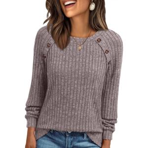 AUTOMET Womens Long Sleeve Tshirts Casual Tunic Work Tops Fall Plus Size Sweaters Date Night Outfits 2025 Dressy Blouses(Rose Taupe)