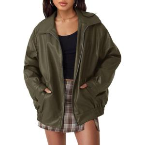 AUTOMET Womens Oversized Leather Jackets Faux Suede Fall Fashion Motorcycle Coats Winter Outfits Clothes Y2k Tops(Armygreen)