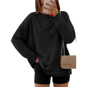 AUTOMET Women’s Oversized Long Sleeve Shirts Fall Trendy Tops Fashion Gym Baggy Basic Casual Loose Fit Workout Y2k Clothes(Black)