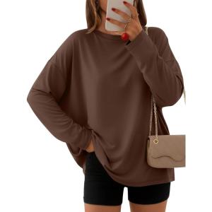 AUTOMET Women’s Oversized Long Sleeve Shirts Fall Trendy Tops Fashion Gym Baggy Basic Casual Loose Fit Workout Y2k Clothes(Chocolatebrown)