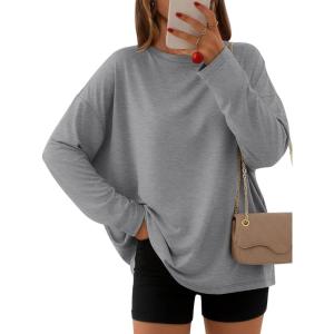 AUTOMET Women’s Oversized Long Sleeve Shirts Fall Trendy Tops Fashion Gym Baggy Basic Casual Loose Fit Workout Y2k Clothes(Grey)