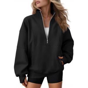 AUTOMET Womens Quarter Zip Oversized Sweatshirts Teen Fleece Pullover Hoodies 2025 Mock Neck Sweater Fall Workout Jacket(Black)