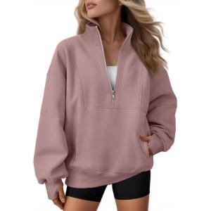 AUTOMET Womens Quarter Zip Oversized Sweatshirts Teen Fleece Pullover Hoodies 2025 Mock Neck Sweater Fall Workout Jacket(Darkpink)