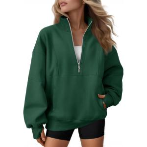 AUTOMET Womens Quarter Zip Oversized Sweatshirts Teen Fleece Pullover Hoodies 2025 Mock Neck Sweater Fall Workout Jacket(Green)