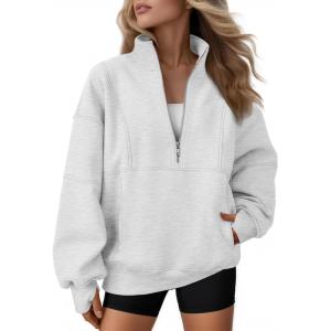 AUTOMET Womens Quarter Zip Oversized Sweatshirts Teen Fleece Pullover Hoodies 2025 Mock Neck Sweater Fall Workout Jacket(Grey)