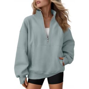 AUTOMET Womens Quarter Zip Oversized Sweatshirts Teen Fleece Pullover Hoodies 2025 Mock Neck Sweater Fall Workout Jacket(Greygreen)