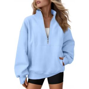 AUTOMET Womens Quarter Zip Oversized Sweatshirts Teen Fleece Pullover Hoodies 2025 Mock Neck Sweater Fall Workout Jacket(Lightblue)