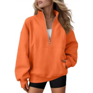 AUTOMET Womens Quarter Zip Oversized Sweatshirts Teen Fleece Pullover Hoodies 2025 Mock Neck Sweater Fall Workout Jacket(Orange)