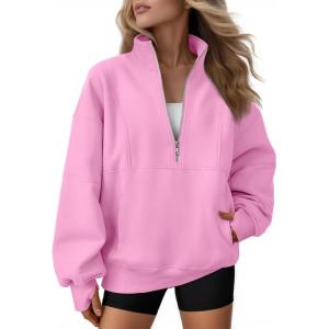AUTOMET Womens Quarter Zip Oversized Sweatshirts Teen Fleece Pullover Hoodies 2025 Mock Neck Sweater Fall Workout Jacket(Pink)