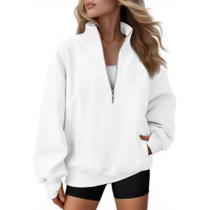 AUTOMET Womens Quarter Zip Oversized Sweatshirts Teen Fleece Pullover Hoodies 2025 Mock Neck Sweater Fall Workout Jacket(White)