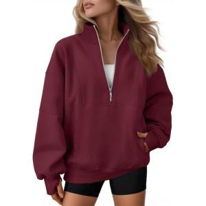 AUTOMET Womens Quarter Zip Oversized Sweatshirts Teen Fleece Pullover Hoodies 2025 Mock Neck Sweater Fall Workout Jacket(Winered)