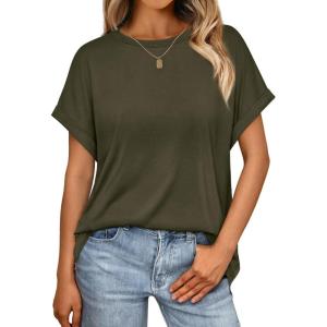 AUTOMET Womens Summer Tops Oversized Short Sleeve Business Casual T Shirts Trendy Fashion Clothes Spring Outfits 2025(Army Green)