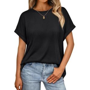 AUTOMET Womens Summer Tops Oversized Short Sleeve Business Casual T Shirts Trendy Fashion Clothes Spring Outfits 2025(Black)