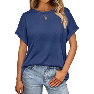 AUTOMET Womens Summer Tops Oversized Short Sleeve Business Casual T Shirts Trendy Fashion Clothes Spring Outfits 2025(Blue)