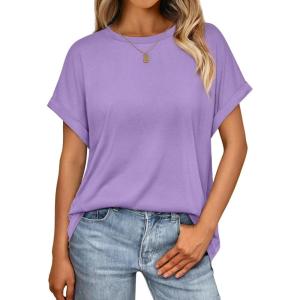 AUTOMET Womens Summer Tops Oversized Short Sleeve Business Casual T Shirts Trendy Fashion Clothes Spring Outfits 2025(Lavender)