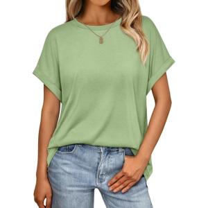 AUTOMET Womens Summer Tops Oversized Short Sleeve Business Casual T Shirts Trendy Fashion Clothes Spring Outfits 2025(Light Green)