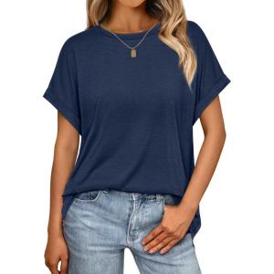 AUTOMET Womens Summer Tops Oversized Short Sleeve Business Casual T Shirts Trendy Fashion Clothes Spring Outfits 2025(Navy)