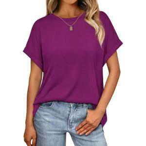 AUTOMET Womens Summer Tops Oversized Short Sleeve Business Casual T Shirts Trendy Fashion Clothes Spring Outfits 2025(Purple)