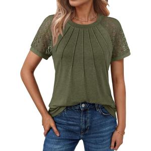 AUTOMET Womens Summer Tops Spring Shirts Trendy Vacation Outfits Short Sleeve Business Tshirts Fashion Casual Blouses(Army Green)