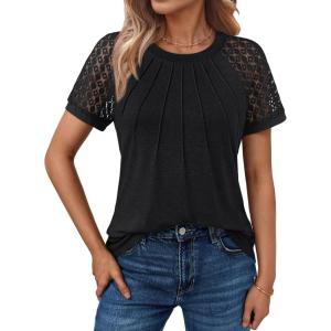 AUTOMET Womens Summer Tops Spring Shirts Trendy Vacation Outfits Short Sleeve Business Tshirts Fashion Casual Blouses(Black)