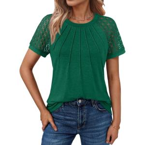 AUTOMET Womens Summer Tops Spring Shirts Trendy Vacation Outfits Short Sleeve Business Tshirts Fashion Casual Blouses(Green)