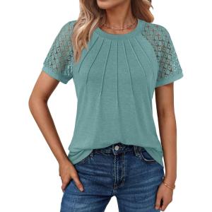 AUTOMET Womens Summer Tops Spring Shirts Trendy Vacation Outfits Short Sleeve Business Tshirts Fashion Casual Blouses(Greygreen)
