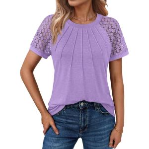 AUTOMET Womens Summer Tops Spring Shirts Trendy Vacation Outfits Short Sleeve Business Tshirts Fashion Casual Blouses(Purple)