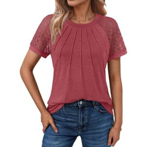 AUTOMET Womens Summer Tops Spring Shirts Trendy Vacation Outfits Short Sleeve Business Tshirts Fashion Casual Blouses(Rust)